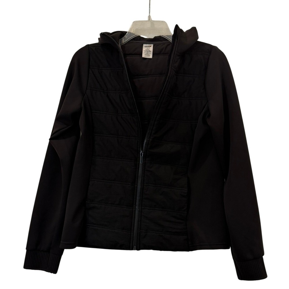 Avia Women's Black Hybrid Quilted Hooded Jacket Size Size 4-6 Small